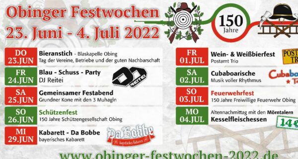 Titelbild zur Veranstaltung : Obinger Festwochen – 23. Juni – 4. Juli 2022